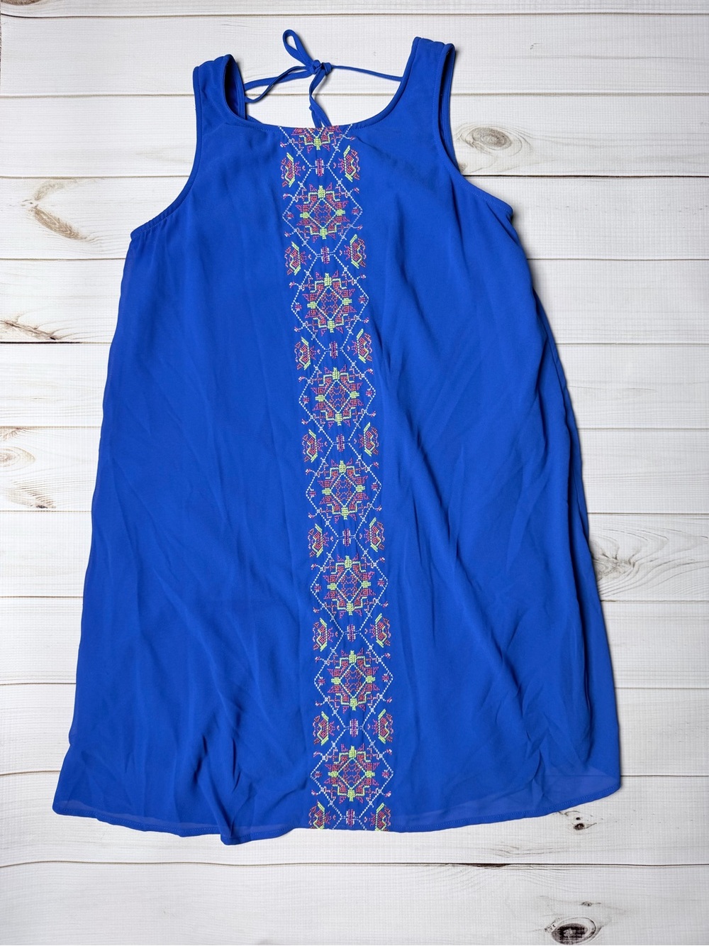 My Michelle Royal Blue Sleeveless Embroidered Shift Dress
